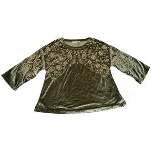 Soft Surroundings Helena Tunic Embroidered Velvet Top Paisley Green Gold PXL